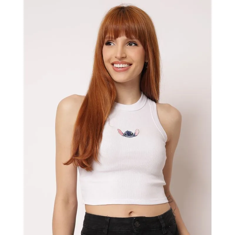 Regata Feminina Cropped Canelada Disney Stitch Branca G