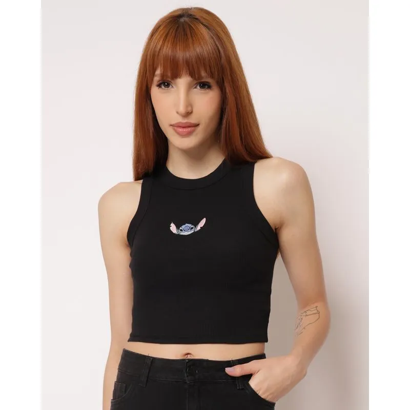 Regata Feminina Cropped Canelada Disney Stitch Preta M