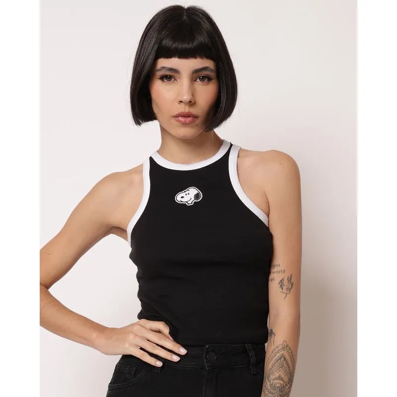 Regata Cropped Feminina Peanuts Snoopy Preta M
