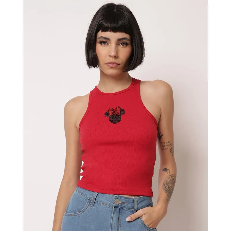Regata Cropped Feminina Disney Paetês Minnie Vermelha P