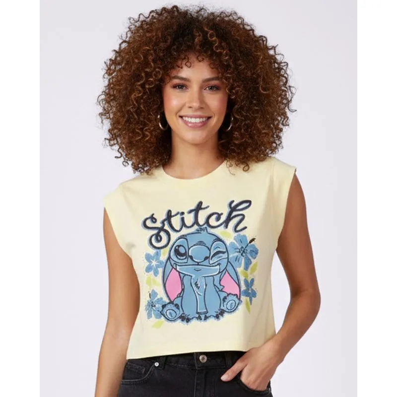 Regata Feminina Cropped Disney Stitch Amarela P