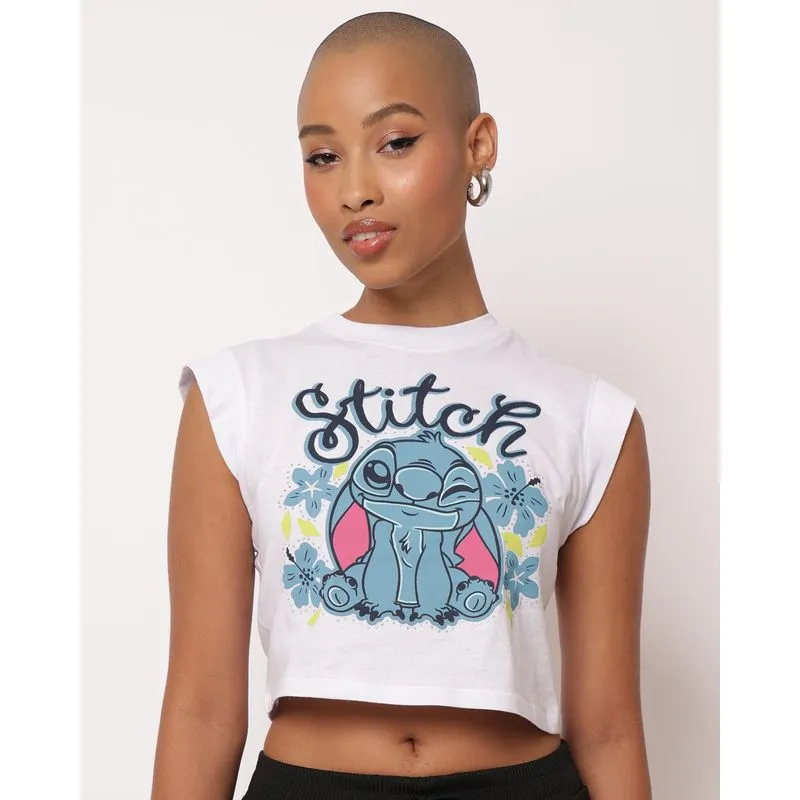 Regata Cropped Feminina Disney Stitch Branca G