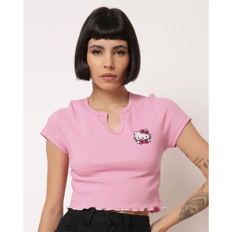 Blusa Cropped Feminina Canelada Hello Kitty Rosa G