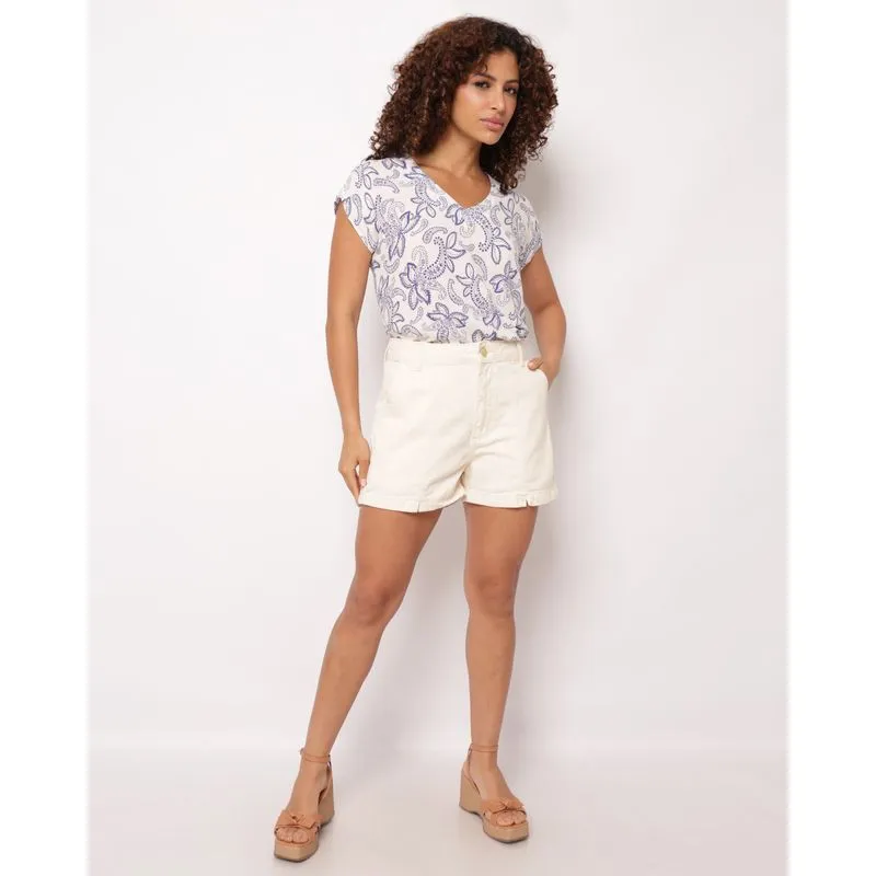 Short Jeans Feminino Algodão com Bolsos Off White 40