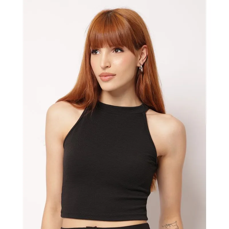 Regata Feminina Cropped Cava Americana Canelada Preta M
