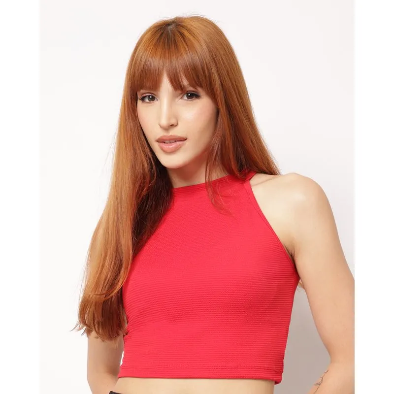 Regata Feminina Cropped Cava Americana Canelada Vermelho M