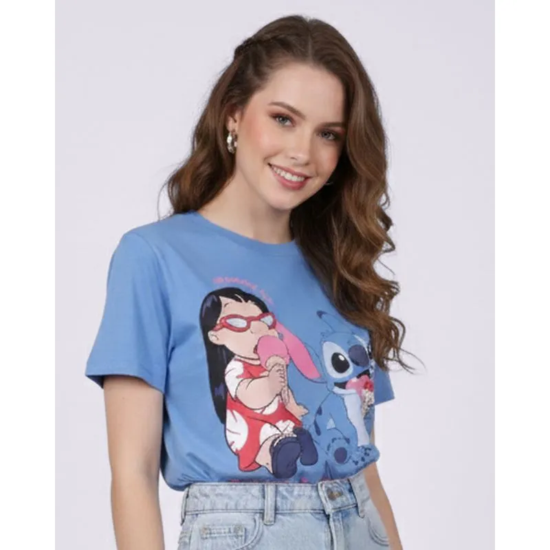 Camiseta Feminina Disney Lilo & Stitch Sorvete Azul P