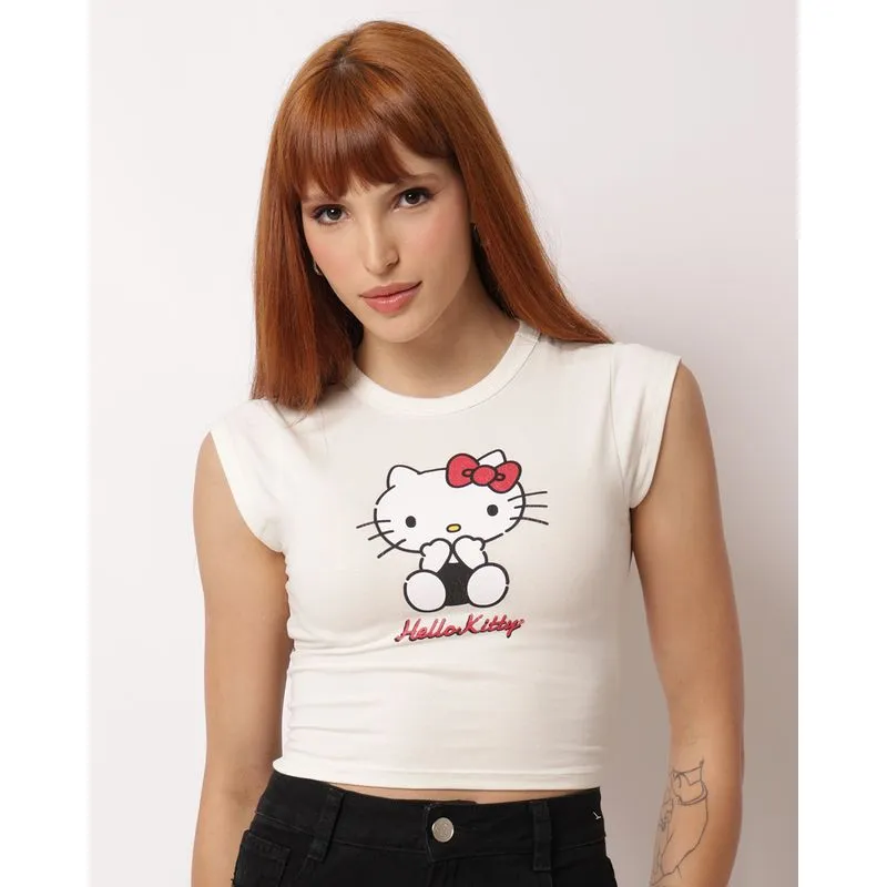 Regata Cropped Feminina Hello Kitty Off White M