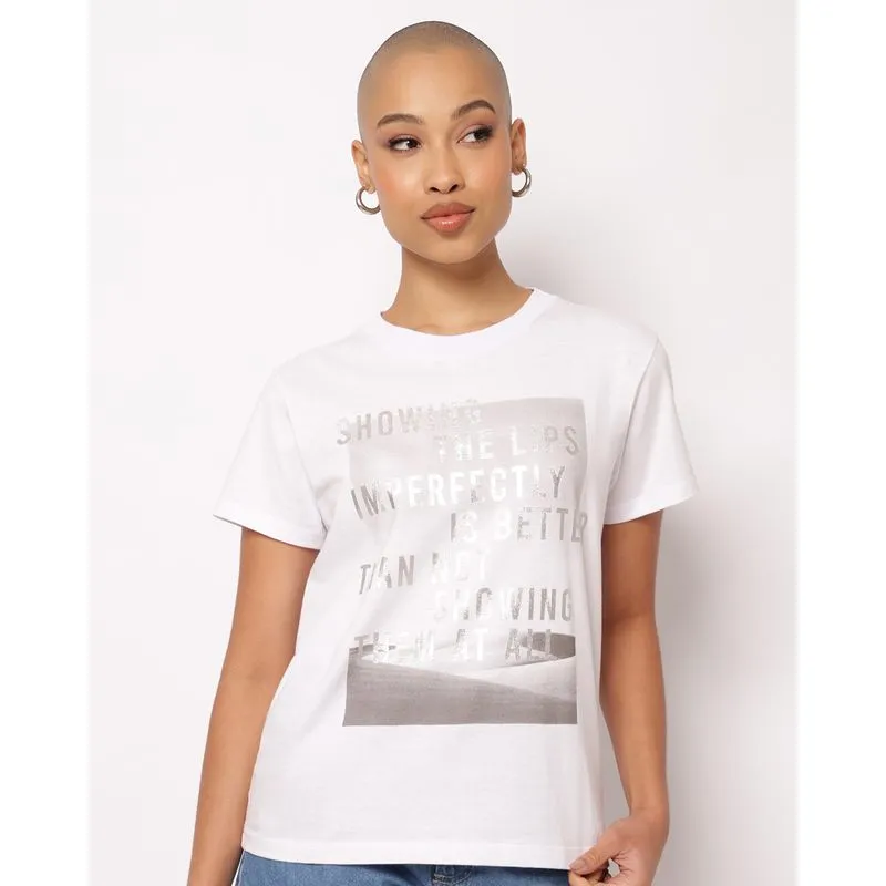 Camiseta Feminina Algodão com Estampa Branca G