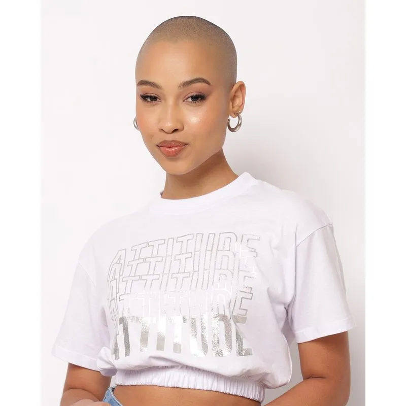 Camiseta Feminina Cropped Algodão Elástico na Barra Branca P