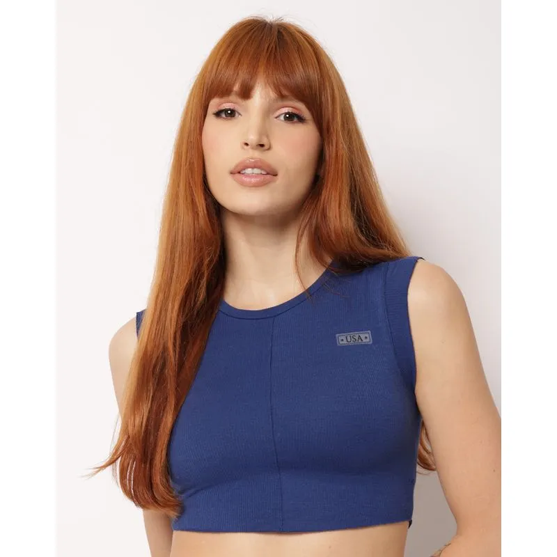 Regata Cropped Feminina Canelado Marinho GG
