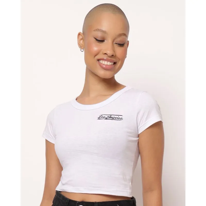 Blusa Feminina Cropped Algodão Estampa Los Angeles Branca P