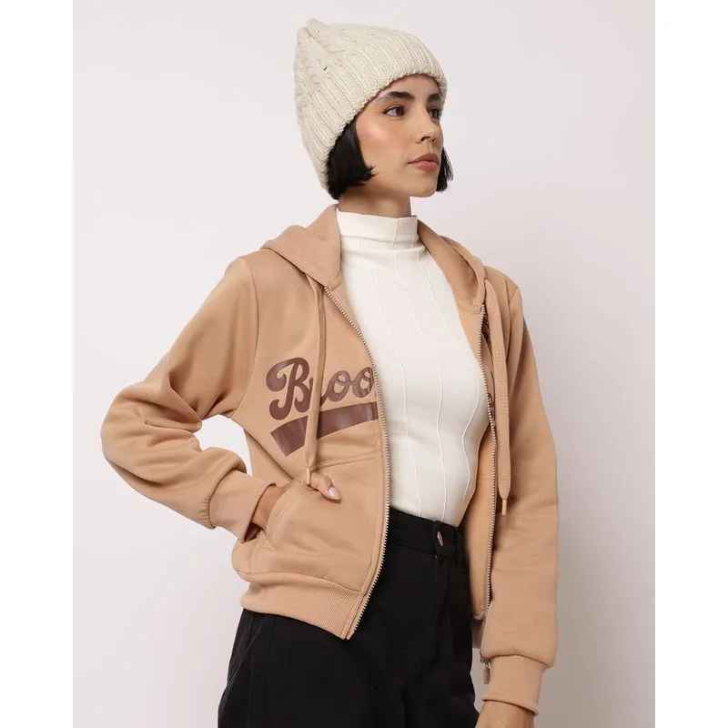 Jaqueta Moletom Feminina com Capuz Bege P