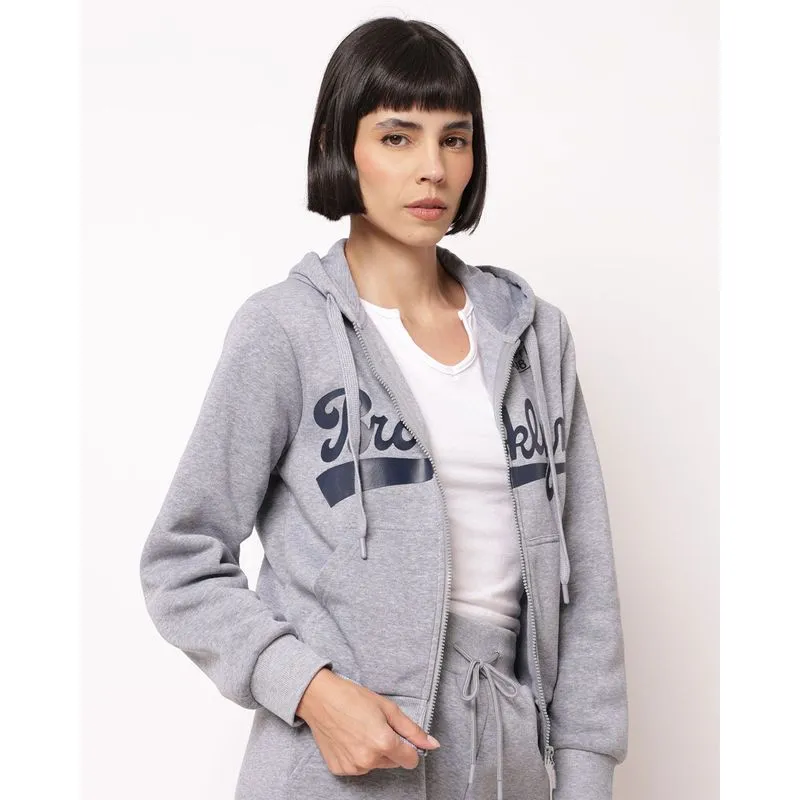 Jaqueta Moletom Feminina com Capuz Bolsos Cinza M