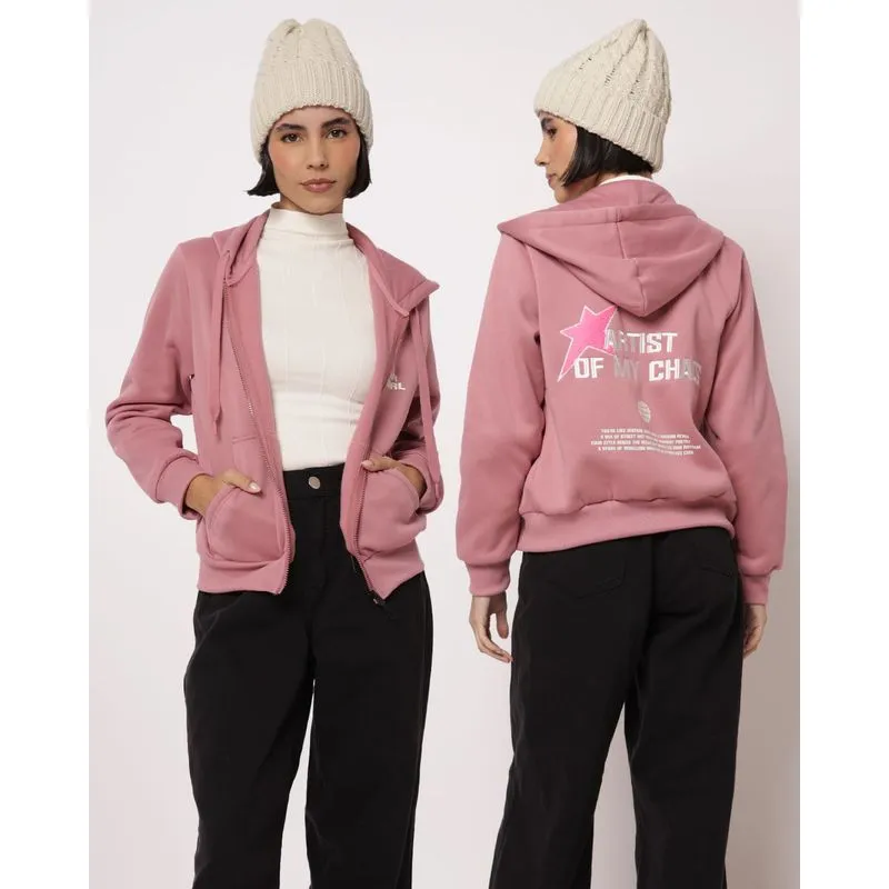 Jaqueta Moletom Feminina Star Girl com Capuz Rosa M