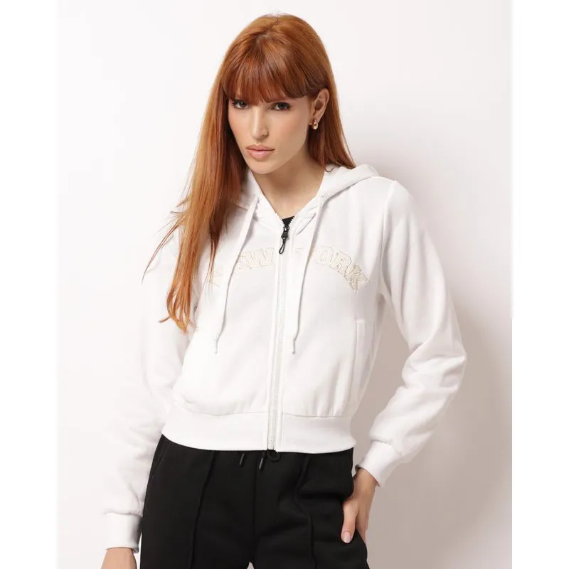 Jaqueta Moletom Feminina New York com Capuz Branca G