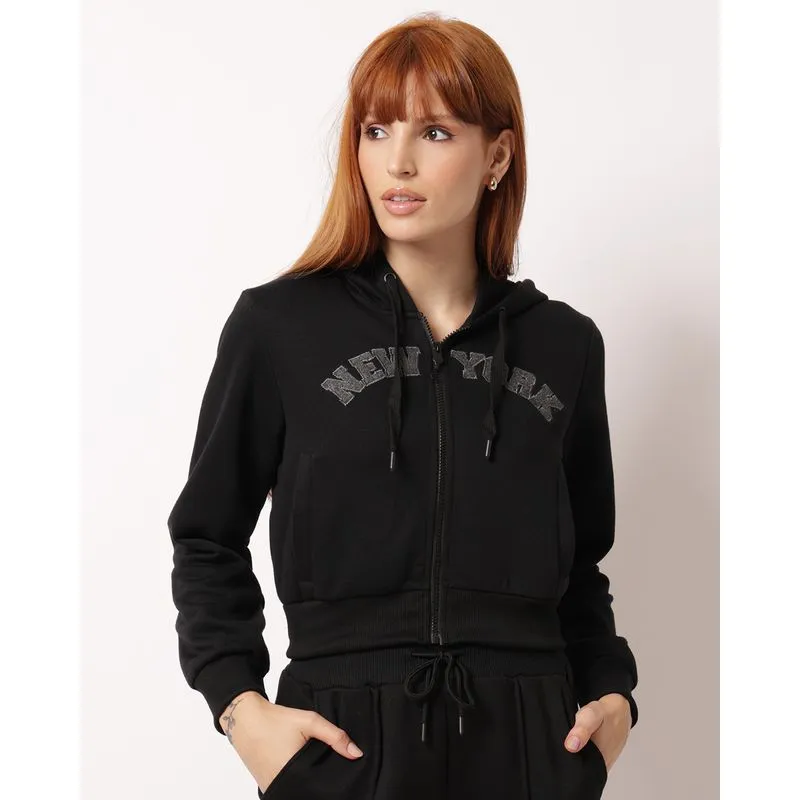 Jaqueta Moletom Feminina New York com Capuz Preta M