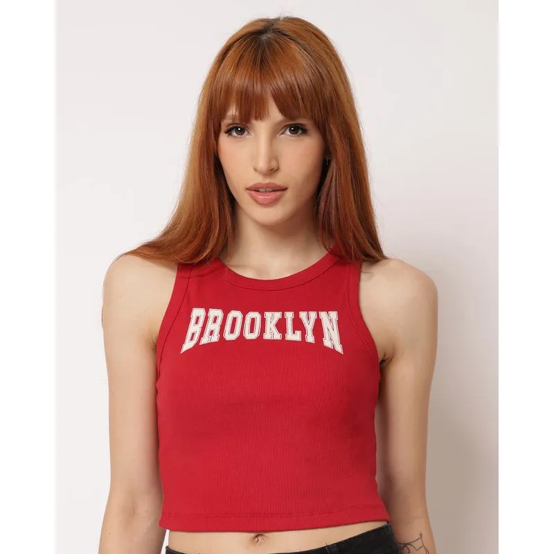 Regata Feminina Cropped Algodão Canelada Vermelha M