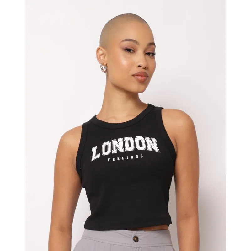 Regata Feminina Cropped Algodão Canelada Preta GG