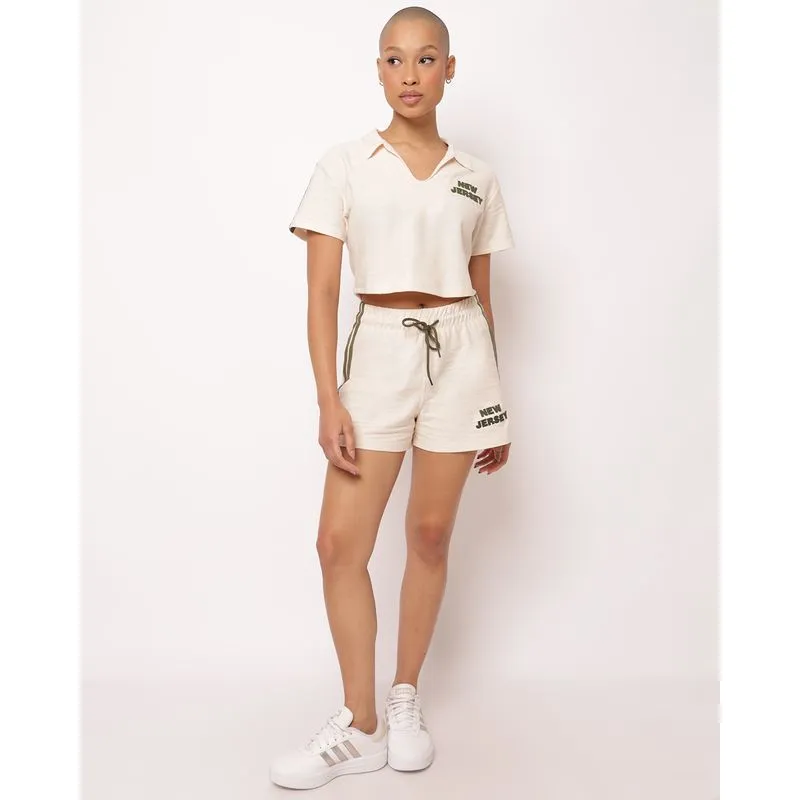 Short Feminino Moletinho Texturizado Estampa Frontal Bege XG