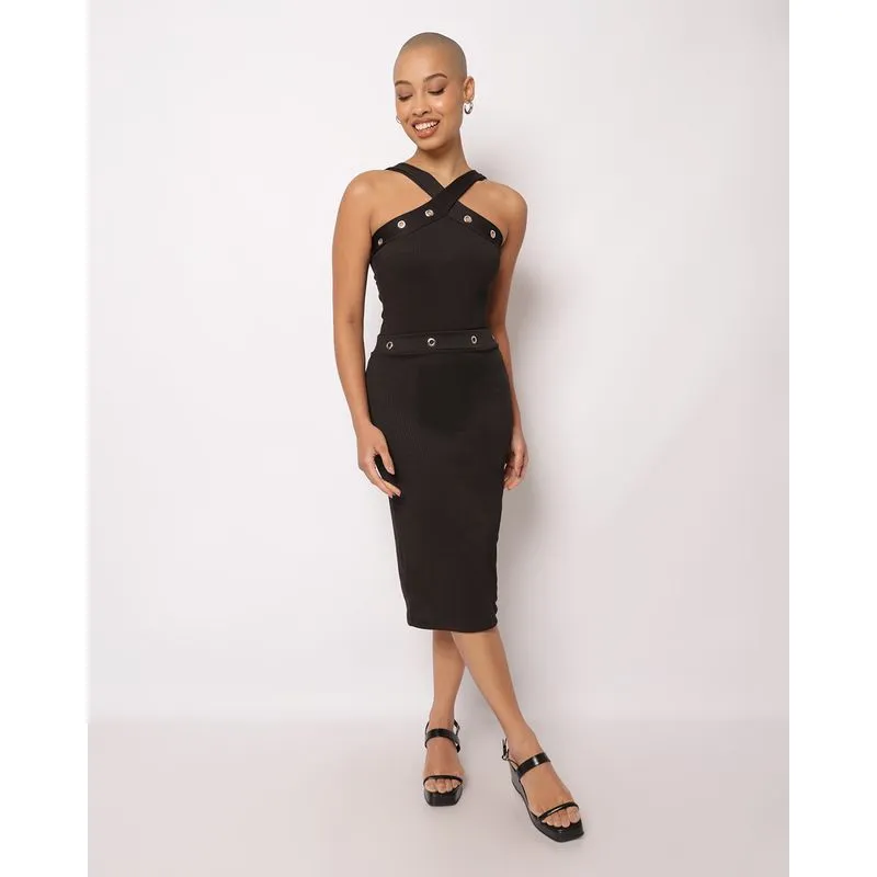 Body Feminino Canelado com Ilhós Preto G