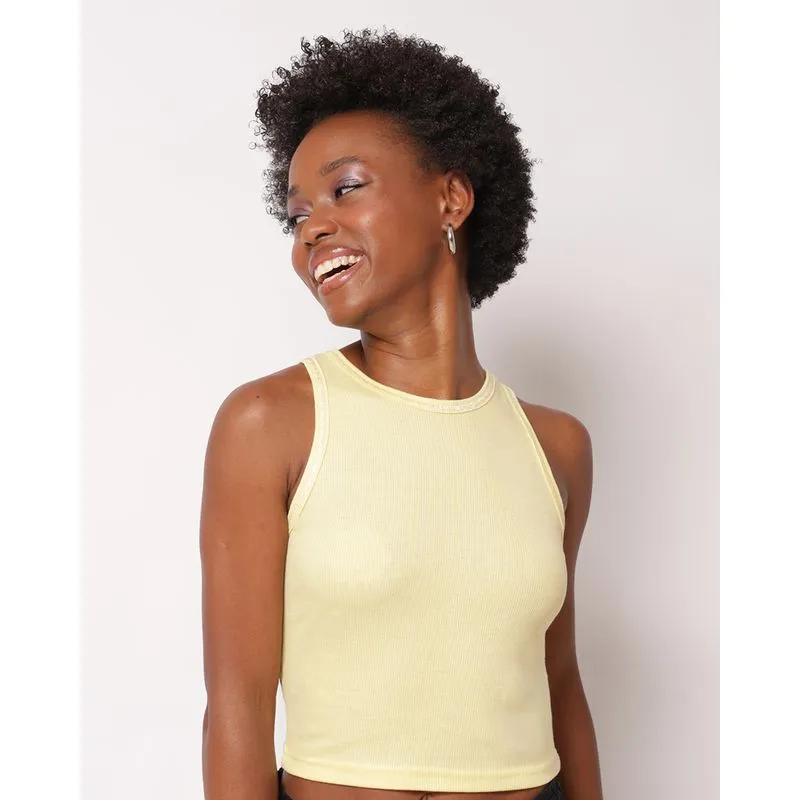 Regata Feminina Cropped Canelada com Lurex Amarela G