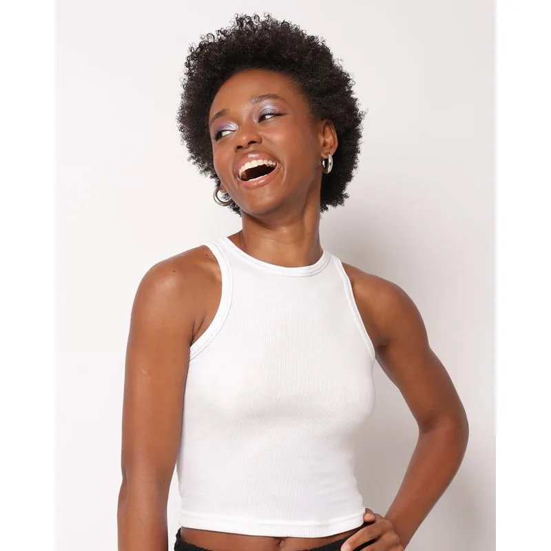 Regata Feminina Cropped Canelada com Lurex Branca G