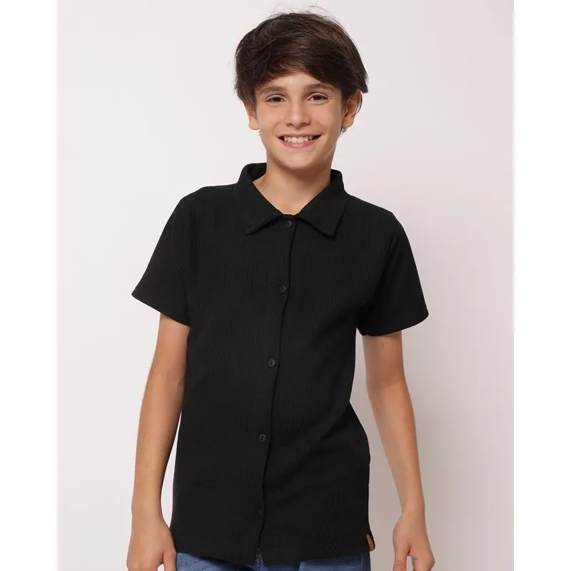 Camisa Juvenil Texturizado Manga Curta Preto 6