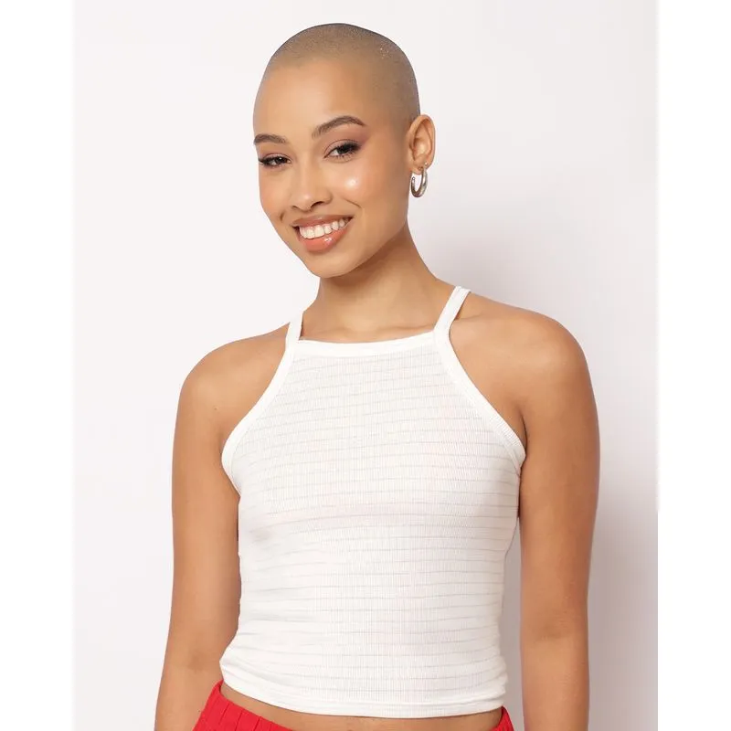 Blusa Feminina Alcinha Canelada Listrada com Lurex Branca P