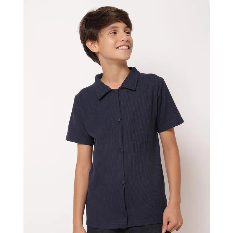 Camisa Juvenil Texturizada Manga Curta Marinho 14