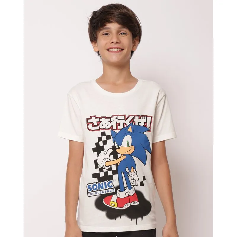 Camiseta Juvenil Algodão Estampada Sonic Off White 12