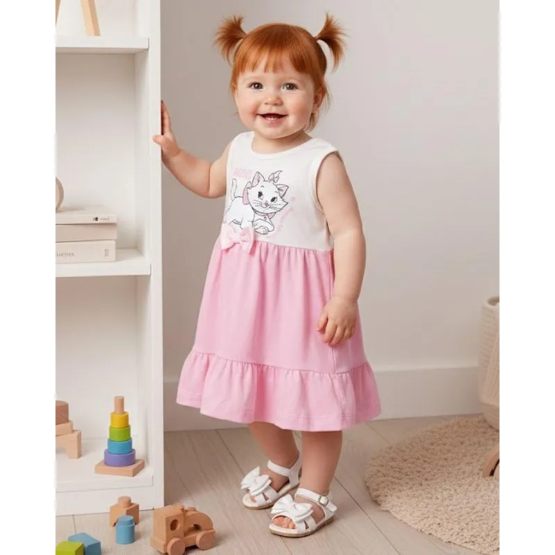 Vestido Bebê Algodão Disney Gatinha Marie Off White G