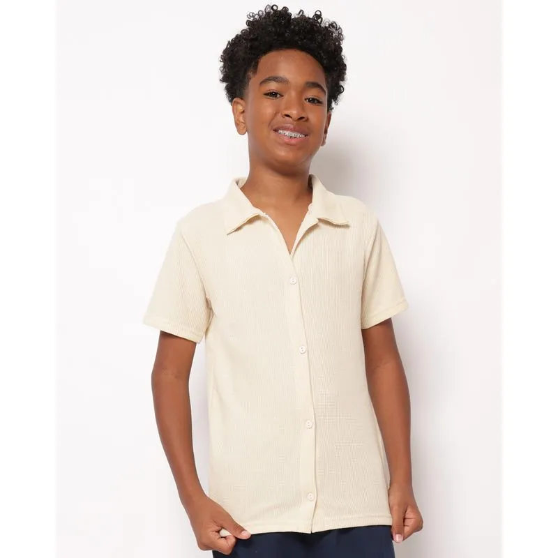 Camisa Juvenil Texturizada Manga Curta Bege 10