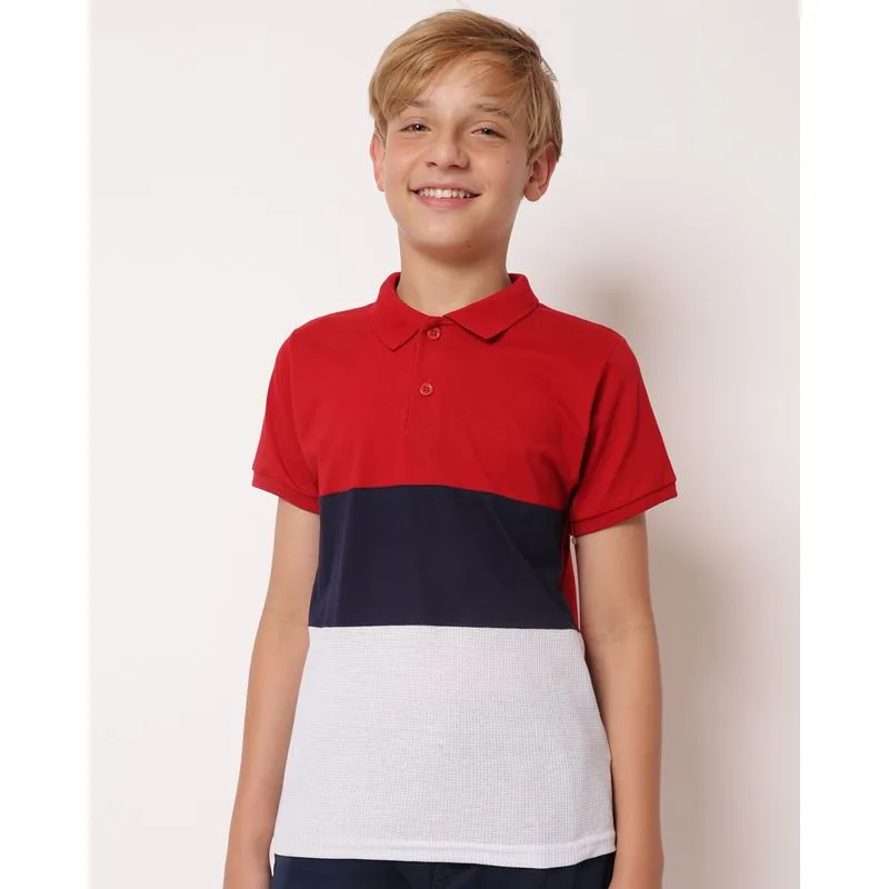 Camisa Polo Juvenil Tricolor com Recortes Vermelho 12