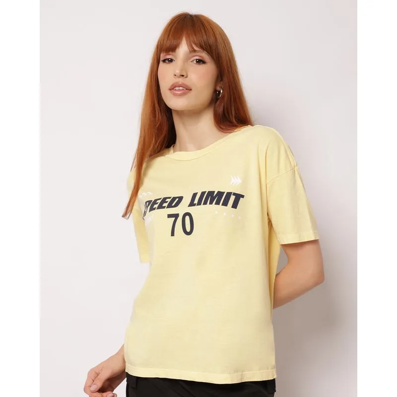 Camiseta Feminina Algodão Estampa Speed Limit Manga Curta Amarela P
