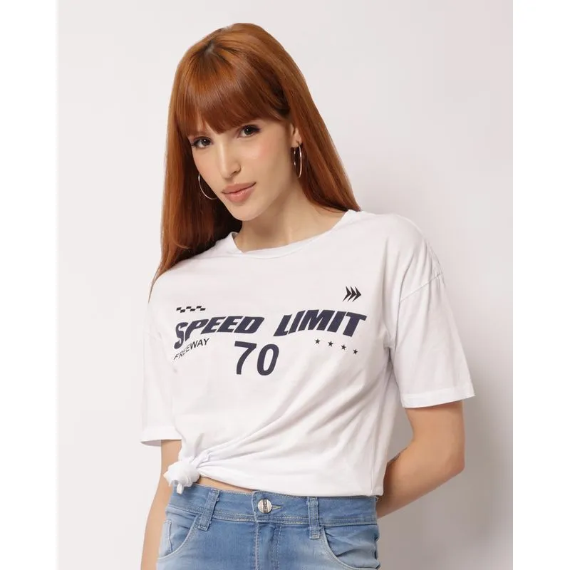 Camiseta Feminina Algodão Estampa Speed Limit Manga Curta Branca M