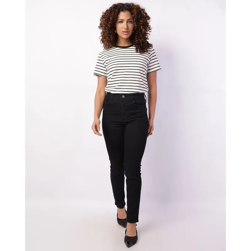 Calça Jeans Feminina Skinny Donatta Cintura Alta Preta 42