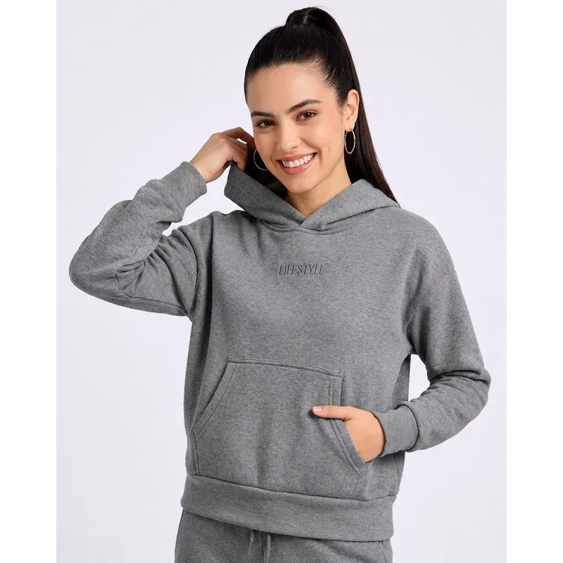 Blusão Moletom Feminino Canguru com Capuz Cinza M