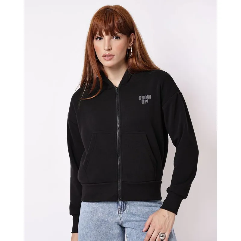 Jaqueta Moletom Feminina com Capuz e Bolsos Preto GG