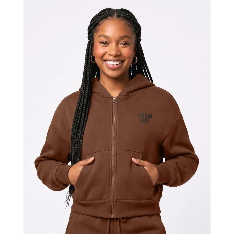 Jaqueta Moletom Feminina com Capuz Grow Up Marrom P