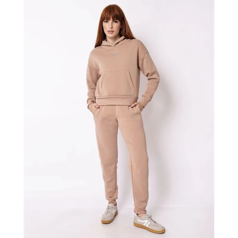 Calça Moletom Feminina Jogger com Bolsos Bege M