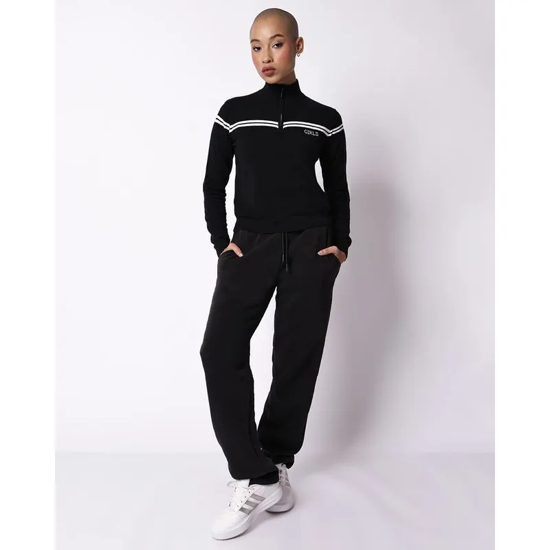 Calça Moletom Feminina Reta com Bolsos Preta P