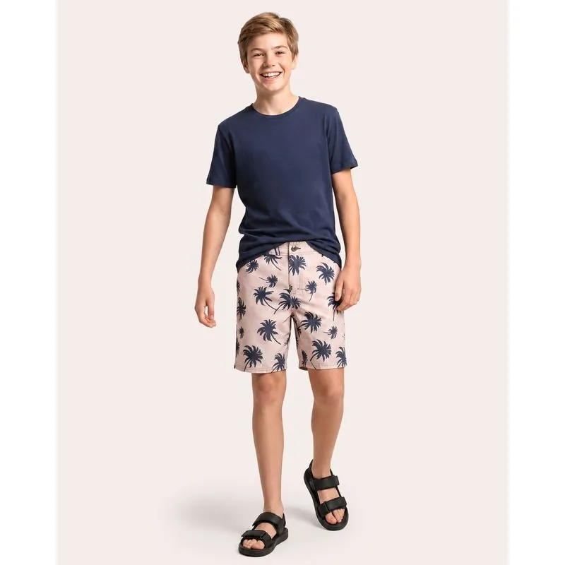 Bermuda Juvenil Microfibra Estampada Tropical Bege 10