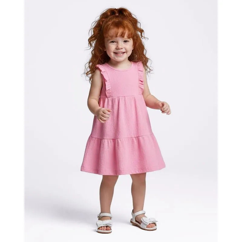 Vestido Bebê Curto Anarruga Decote com Babado Rosa 2