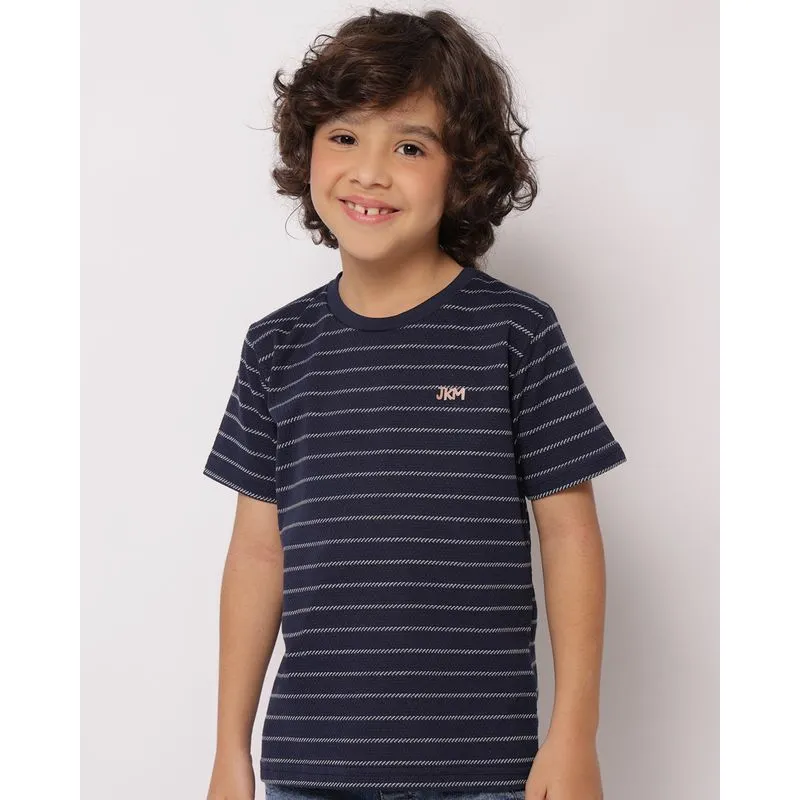 Camiseta Infantil Texturizada Listrada Manga Curta Marinho 6
