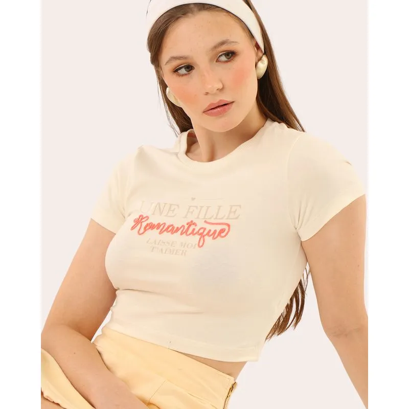 Blusa Feminina Cropped Estampa Romantique Off White P
