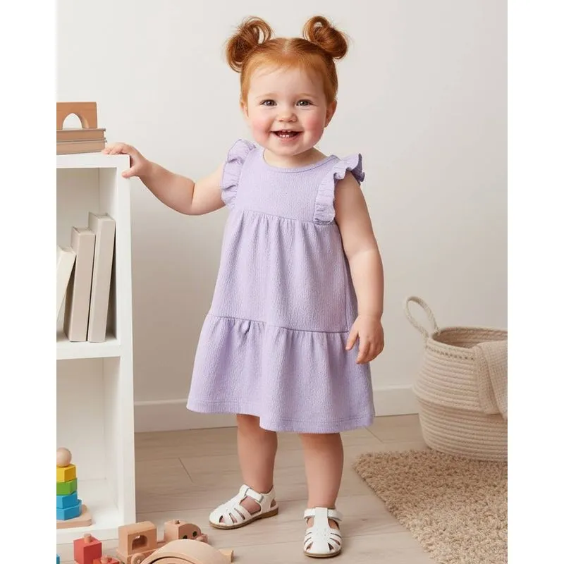 Vestido Bebê Curto Anarruga com Babado Lilás P