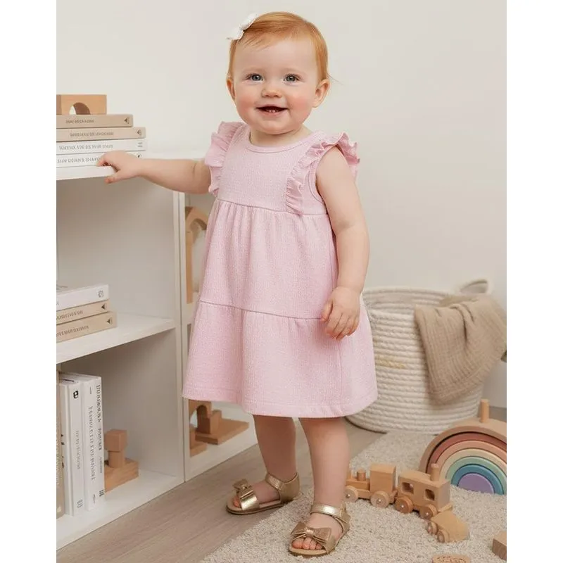 Vestido Bebê Anarruga com Babados Rosa G