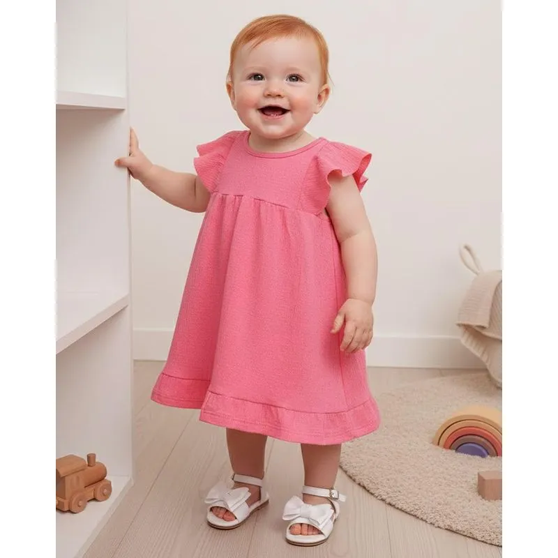 Vestido Bebê Curto Anarruga com Babado Rosa M