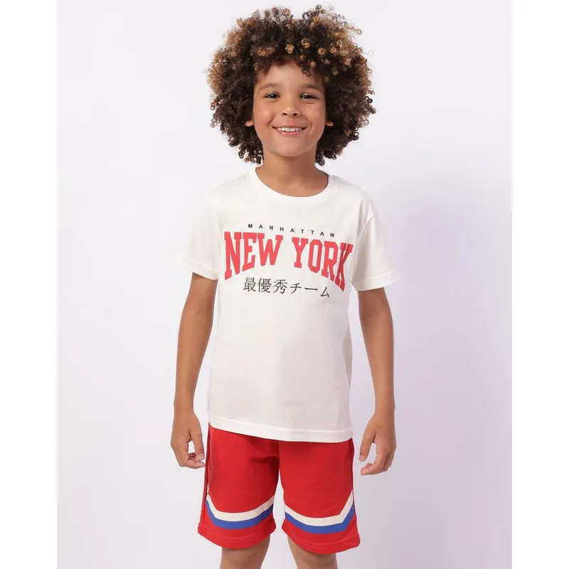 Conjunto Infantil Curto Algodão Estampa New York Off White 4